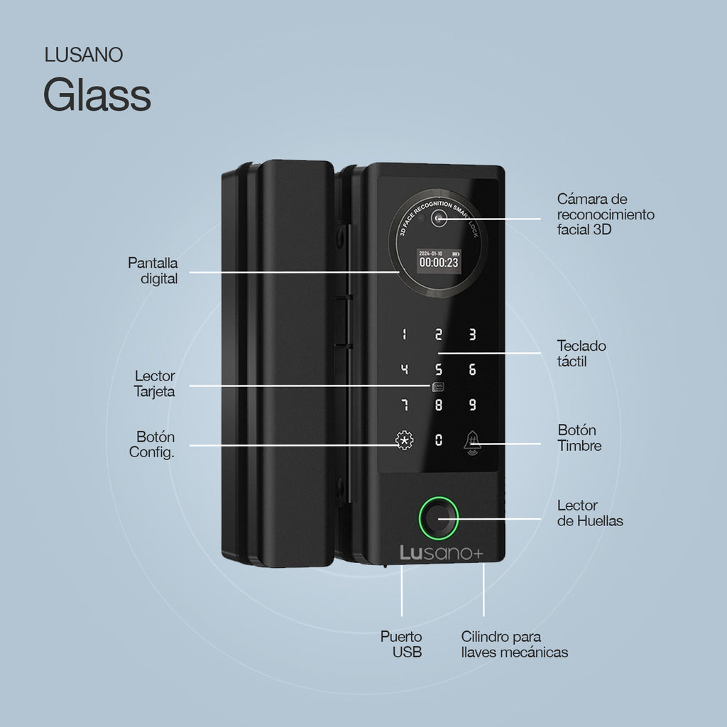 Cerradura Inteligente Lusano Glass para Puertas de Cristal – Huella y Clave